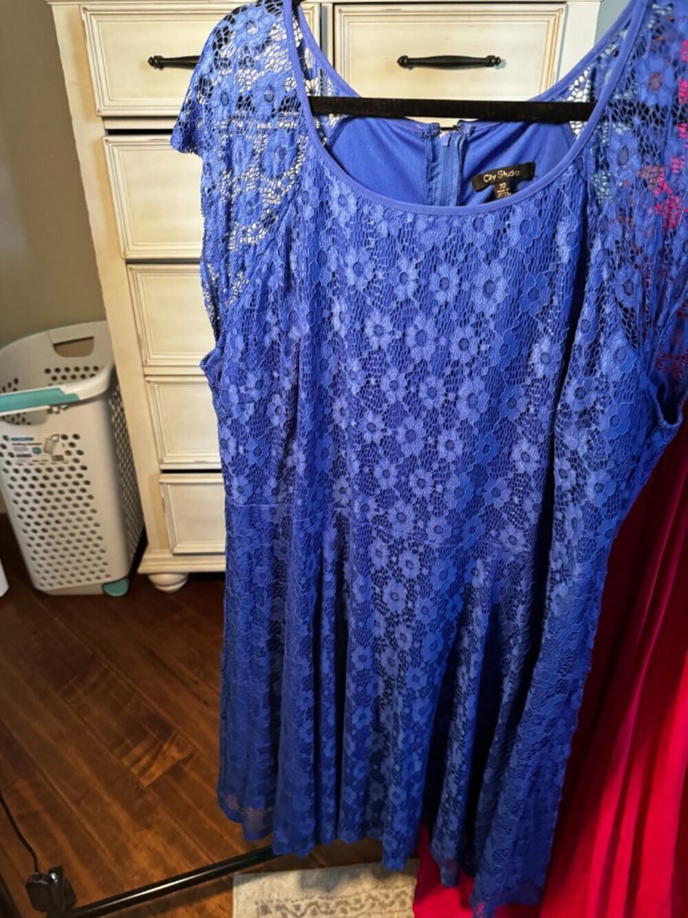 City Studio Blue Lace Dress Size 22 Floral Lace Overlay Fit Flare Dress - Picture 4 of 4